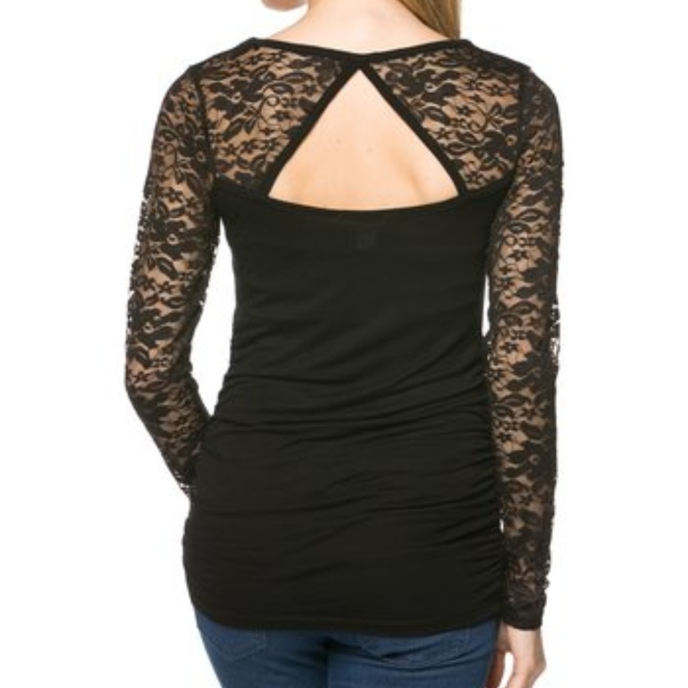 Serene Blue  Black Lace Cutout Tee